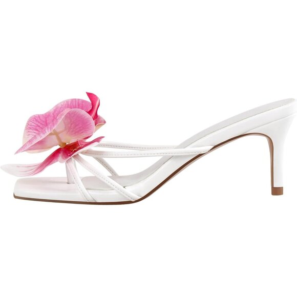 ⚡Women's White Slip On Kitten Heel Strappy Design Pull On Comfortable Shoes - Picture 4 of 6